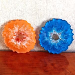 Geode coasters gifts new handmade home decor unique Blue Orange Resin